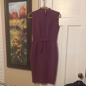 Sleeveless Midi Sheath Dress with Tie Waist in Deep Plum